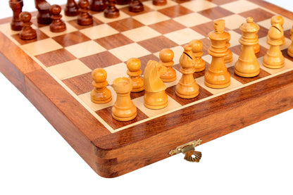 StonKraft 12" x 12" Inch Wooden Foldable Chess Board Game Set with Wooden Chess Pieces + Colored Chess Book