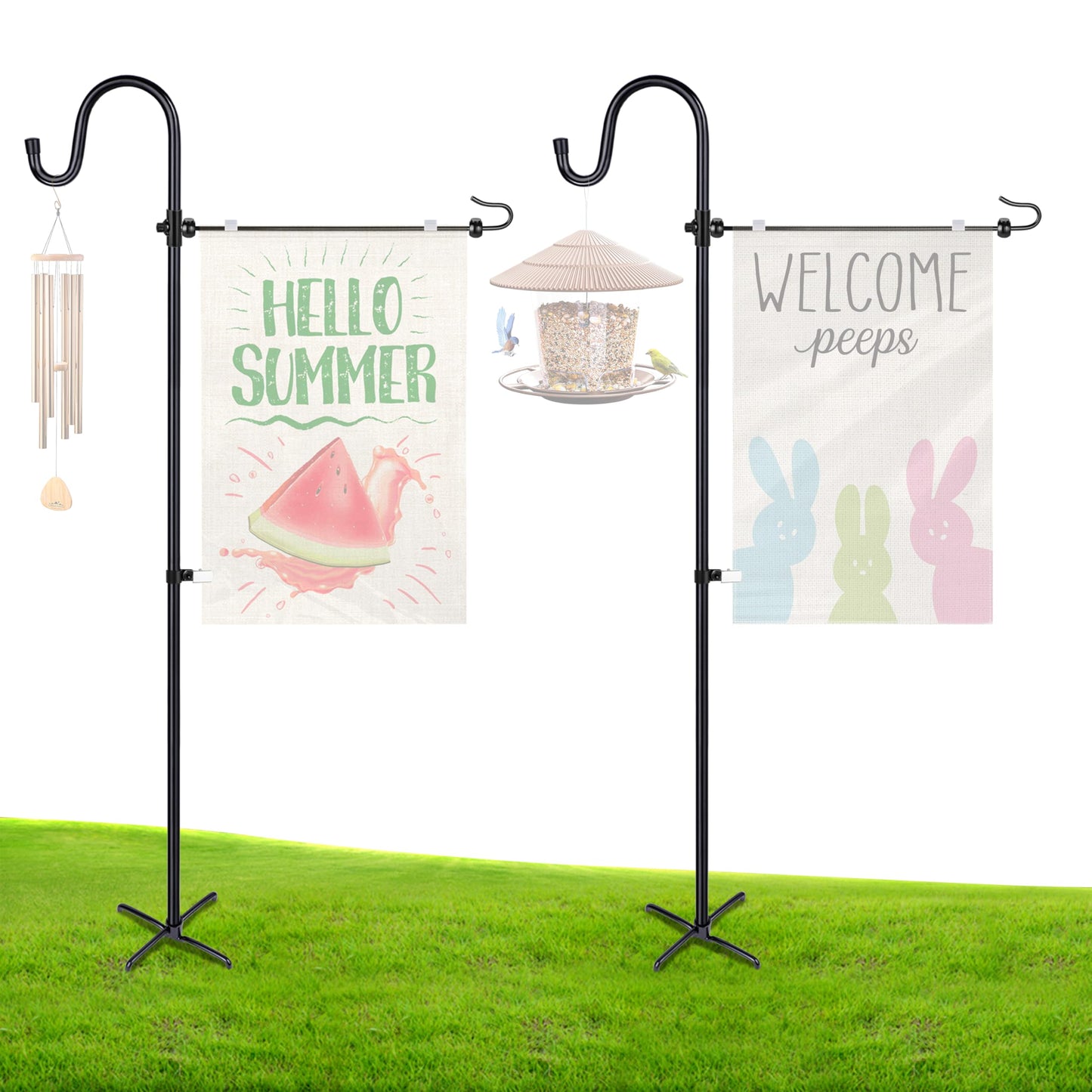 Ottsuls Garden Flag Stand, 2 Pack Heavy Duty Flag Pole Holder with Shepherd Hook for Yard Decoration, 45 INCH Sturdy Yard Flag Post Stake Outdoor Garden Flag Holder for 14''x20'' Flags (Without Flag)