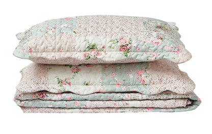 Brilliant Sunshine Rose and Sage Quilt Set, 3-Piece Bedding Sets, Traditional Patchwork Design, Washable and Reversible Bedspread, Soft Lightweight Coverlet, All-Season, Full/Queen, Light Pink Green