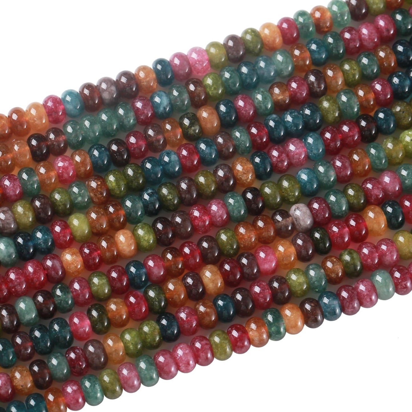 76pcs 5x8mm Natural Stone Colored Tourmaline Rondelle Spacer Loose Beads Abacus Disk Stone Round Loose Gemstone Beads for Jewelry Making DIY Bracelet Necklace
