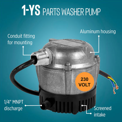Little Giant 1-YS 230 Volt, 1/150 HP, 205 GPH, Cast Aluminum Submersible Parts Washer Pump for Unheated Stoddard Solvent or Deodorized Kerosene with 6-Ft. Power Cord (Plug-less), Grey, 501036