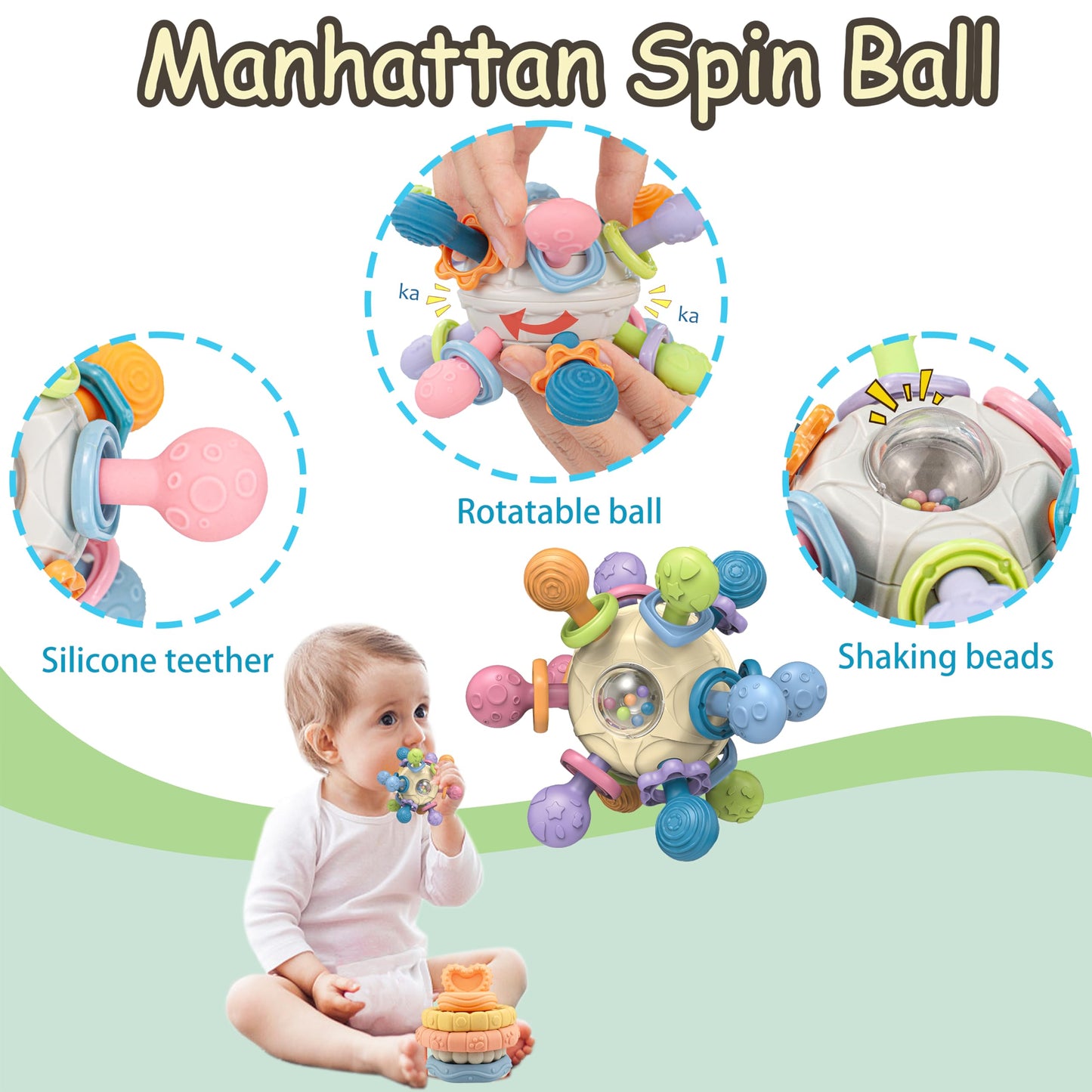 Baby Toys 0-6-12 Months,Montessori Toys for babise 0-6-12-18 Months,Incl Pull String Toy & Shape Sorter & Stacking Building Block & Manhattan ball & Baby Blocks，montessori baby toys for 1 + year