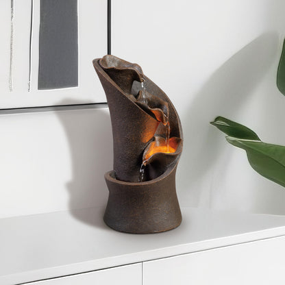 Kalona Tabletop Waterfall Fountain, 3-Tier Indoor Water Fountain for Home Office Decor, Relaxing LED Fountains with Artistic Stone-Look Design for Meditation (23005)