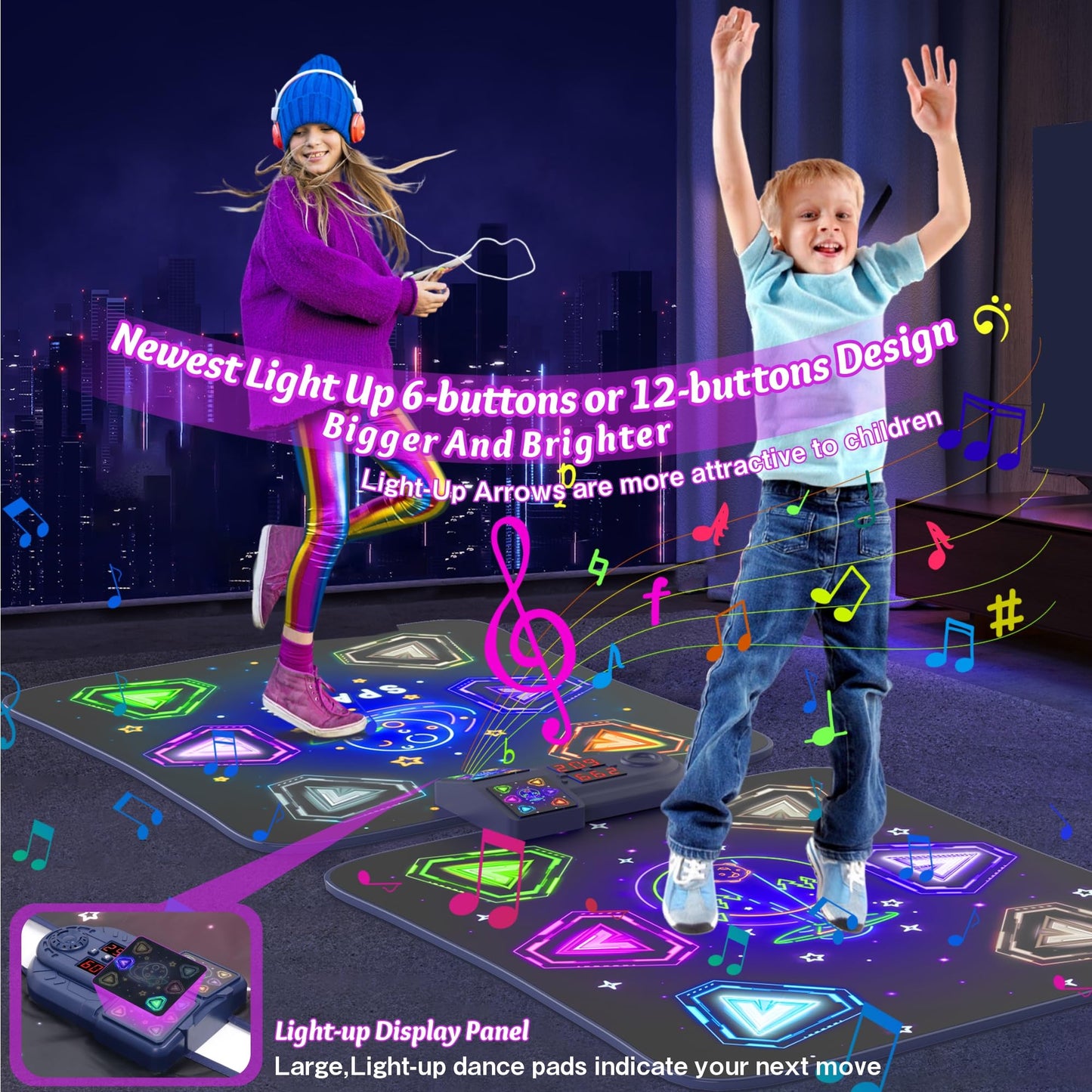 Dance Mat Toys for 3-12 Year Old Girls Boys,Dance Mat for Kids with Light Up 12-Buttons, 2-Player Dance Toy for Toddler with 5 Modes,Birthday Xmas Gifts for 3 4 5 6 7 8 9 10+ Year Old Girls Boys Kids