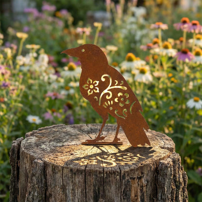 AIM & GGKK Rusty Metal Birds Yard Decor, Set of 5 Metal Bird Silhouette Statues for Garden Fence Yard Art, Rustic Outdoor Garden Sculptures Decorations