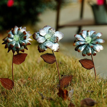 CEDAR HOME Galvanized Floral Garden Stake Outdoor Glow in Dark Plant Pick Water Proof Metal Stick Art Ornament Decor for Lawn Yard Patio, 4"W x 1.5"D x 13.8"H, 3 Set