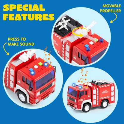 JOYIN 4 Packs Emergency Vehicle Toy Playsets, Friction Powered Vehicles with Light and Sound, Including Fire Truck, Ambulance, Play Police Car and Helicopter, Toddler Kids Boys Gifts