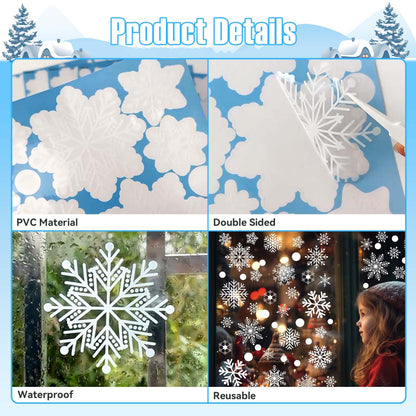 White Snowflakes Window Clings - 8 Sheets 152 Pcs Christmas Snowflake Window Clings Decal Stickers Decor for Glass Windows Classroom Home Office for Winter Wonderland Frozen Theme Party