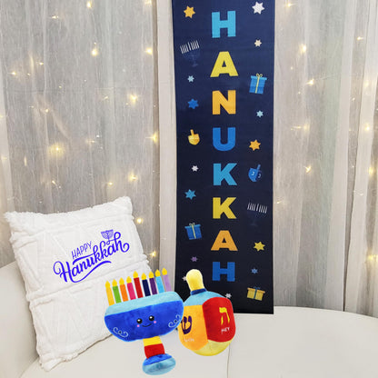 Plush Hanukkah Menorah & Plush Dreidel Toy Musical Menorah Plays 2 Classic Hanukkah Melodies Includes Removable Chanukah Candles & Candle Bag with Rattle Dreidel