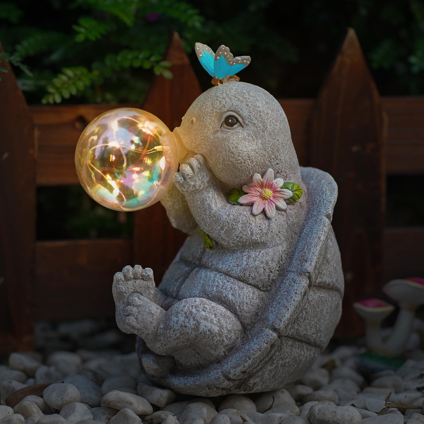 zuzuzen Solar Turtle Statues Garden Decor with Bubble LED Light, Outdoor Tortoise Statue for Patio, Lawn, Yard Gift for Mother's Day, Birthday, Housewarming