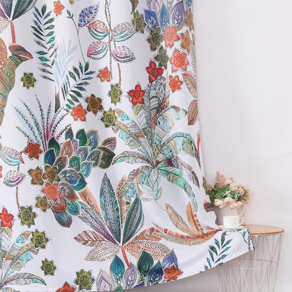 Estelar Textiler Maple Leaves Room Darkening Boho Curtains 84 inch Length 2 Panels Set for Living Room, Watercolor Leaf Pattern Design Grommet Window Floral Drapes for Bedroom, 52Wx84L
