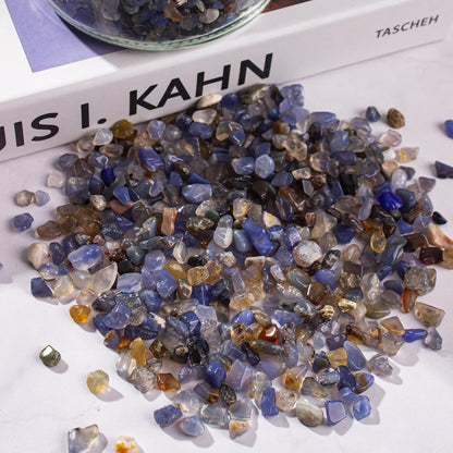 EZEELAI 0.5 Lb/230g Blue Agate Crushed Stone Tumbled Chips Bulk, Natural Polished Aquarium Gravel Rocks Crystals Stones Decorative Fish Tank Pebbles Vase Filler - 5-7mm