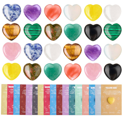 UU UNIHOM 24 Pcs Crystals Heart Healing Stones for Valentines Day Party Gift Crystal Heart Shaped Rocks Gemstones with Greeting Cards for Meditation Balancing Chakra Reiki Spiritual Christmas Gifts