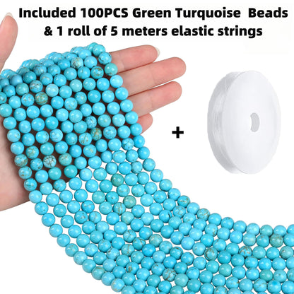 QINJIEJIE 100PCS Green Turquoise Beads 8mm Stone Beads Round Loose Gemstone Bead for Bracelet Beading Crystal Jewelry Making DIY Necklace Earrings 0.32"