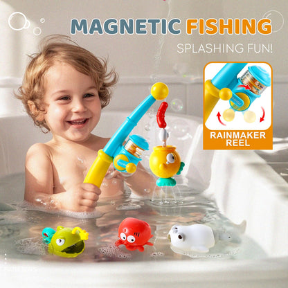 Aprilwolf Bath Toys for Kids, Magnetic Fishing Toys with Storage Bag and Light up Star, Wind Up Creatures Baby Bathtub Birthday Gifts for Toddlers 2-4 Boys Girls, 11 Pcs Set