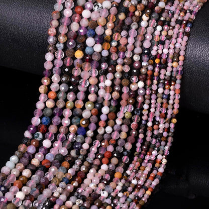 2mm 180pcs Natural Duobao Crystal Stone Beads, Songxi Small Faceted Round Loose Gemstone Beads for Jewelry Making, DIY Art and Craft, Bracelet for Necklace (1 Strand)