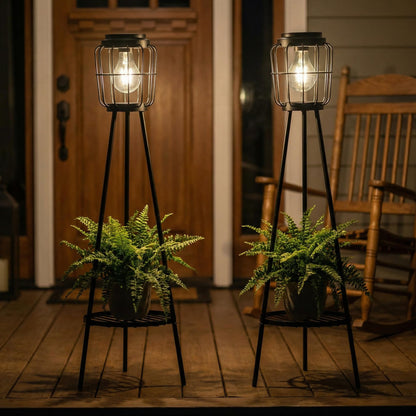 VISFLAIR Solar Lights with Plant Stand, Outdoor Floor Lamp, Waterproof Solar LED Edison Bulb Light Flower Shelf for Patio Porch Deck Yard Garden Decor-1 Pack