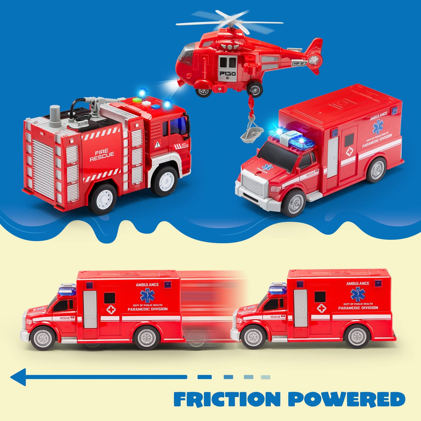 JOYIN Toddler Fire Truck Toys for 3 4 5 6 7 Year Old Boys - Fire Engine, Emergency Vehicle, Kids Firetruck, Friction Powered Car with Lights and Sounds, Birthday Gifts for Boys Girls Age 3-9