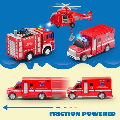 JOYIN Toddler Fire Truck Toys for 3 4 5 6 7 Year Old Boys - Fire Engine, Emergency Vehicle, Kids Firetruck, Friction Powered Car with Lights and Sounds, Birthday Gifts for Boys Girls Age 3-9