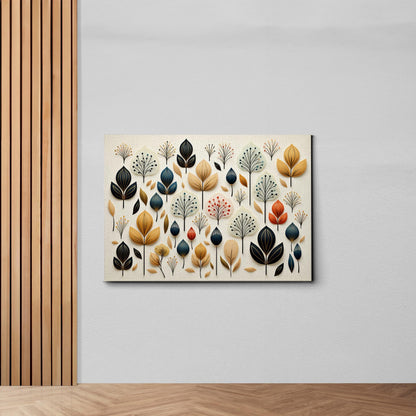 Scandinavian Folk Art, Black and Beige Abstract Botanical Wall Art for Scandinavian Home Decor, Decor Canvas, Art Print