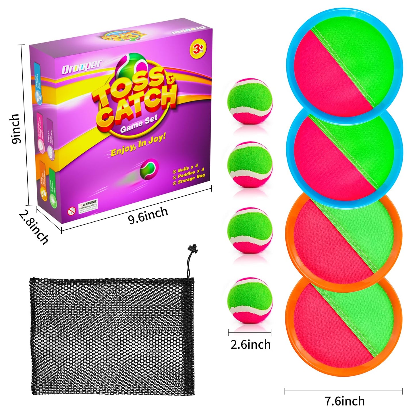 Toss and Catch Ball Game Set - Outdoor & Indoor Activity Toys for Kids - Sticky Paddle Ball Toy for Boys Girls 3 4 5 6 7 8-12 Year Old - Great Games for Beach Pool Yard - Easter Basket Stuffers Gifts