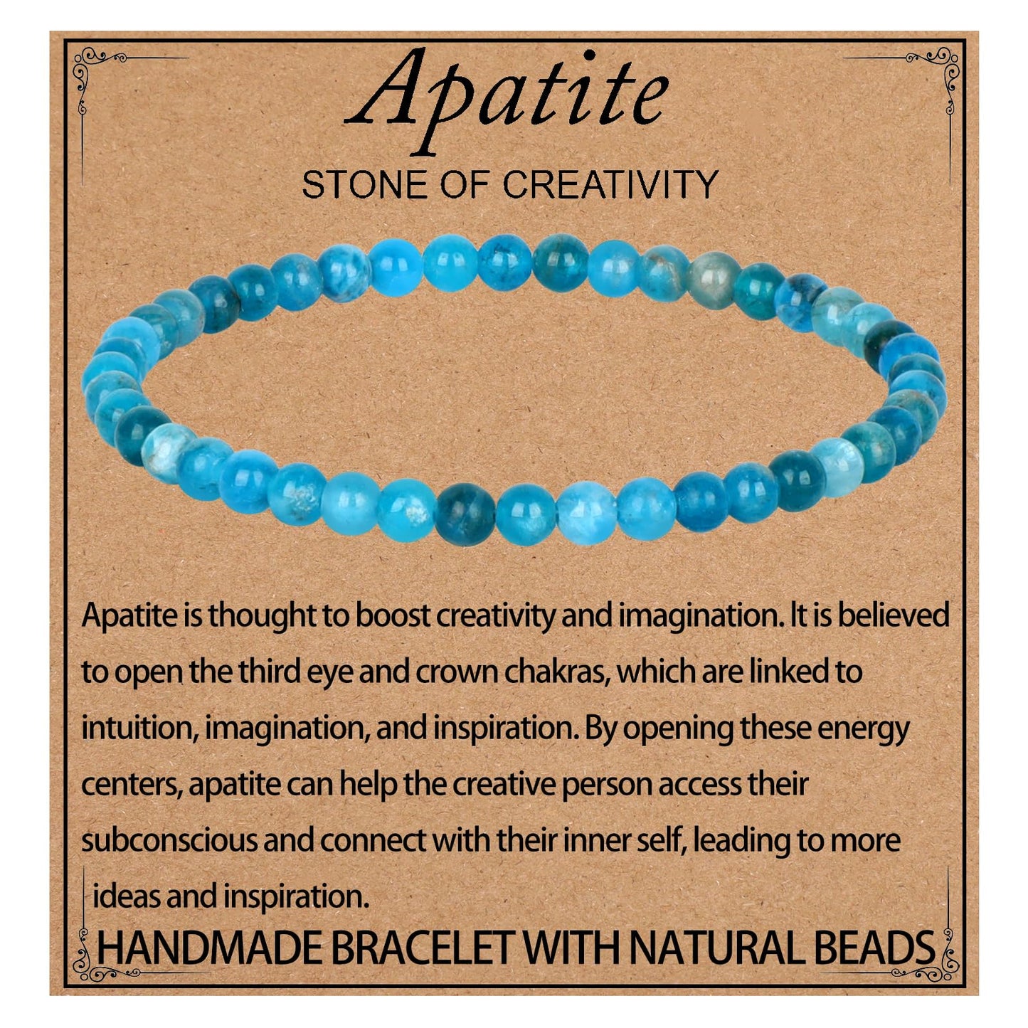 LPBeads Handmade Natural Gemstone Stretch Elastic 4mm Blue Apatite Bracelet Healing Crystal Round Stone Beads Jewelry Gifts for Women Men