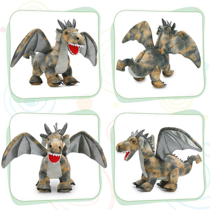 Karister 7Pcs Gray Dragon Plush Toy Set, Mother Flying Dinosaur Stuffed Animal with 4 Baby Dragon & 2 Eggs Inside, Dinosaur Stuffed Toy for Kids, Christmas Birthday Children's Day Gift for Boys Girls