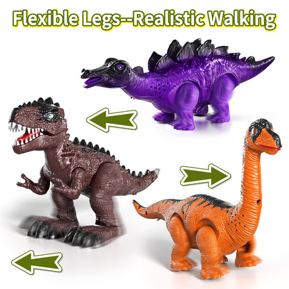 Lucky Doug 3 Pack Electric Realistic Dinosaur Toys with Simulated Sounds ＆ Lights for Boys Kids Aged 3 4 5 Years Old - Perfect Jurassic Tyrannosaurus Rex Gift for Birthday 3-5 Years