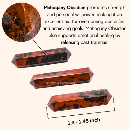 Amazing Gemstone Mahogany Obsidian Crystal Points Bulk Healing Crystals and Stones - Pack of 3 Double Terminated Healing Wand Point Bulk Crystals for Crafts, Crystal Grid - Premium Crystals