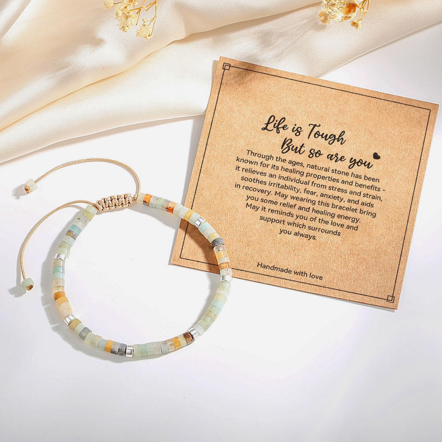 yupoxiu Inspirational Gifts Healing Natural Stone Bracelets - Thinking of You, Get Well Soon Encouragement Gifts Strength Bracelets for Women Friends Sister (Amazonite & Life is Tough)