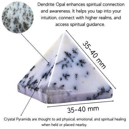 Amazing Gemstone Dendrite Opal Pyramid Crystal Healing Stones - 1.5" Great Pyramid Figurine of Natural Stone Pyramid for Meditation, Reiki, Chakra Balancing and Crystal Pyramids Grid