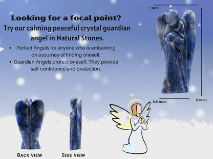 Amazing Gemstone Sodalite Crystal Guardian Angel Figurines Ornament for Healing Birthstone, Decoration Statue (Hand Carved Pocket Gemstone Angel) (2 Inch)