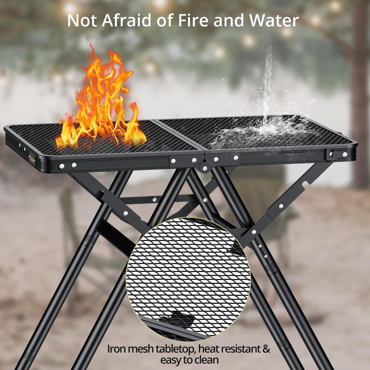Anbte 2ft Folding Grill Table, Supports 180 Lbs, 2 Adjustable Height 28” Portable Grill Table Heat-Resistant Tabletop, Folding Metal Table for Camping BBQ Cooking Backyard Outdoor, 24" X 16", Black