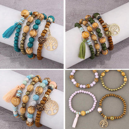 Vesitim Stackable Stretch Bracelets for Women Tree of Life Bead Bracelet Blue Boho Jewelry