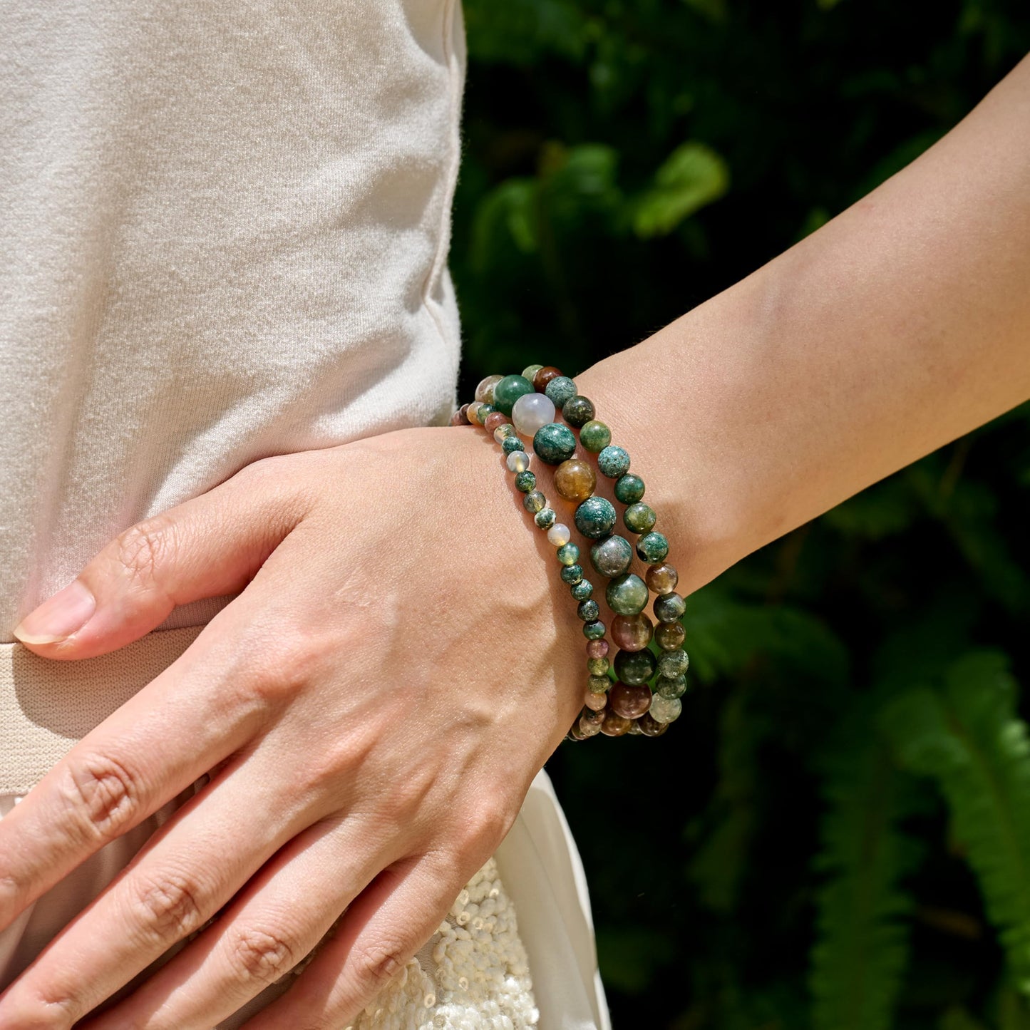 Indian Agate-Ancient Calm-8mm Beaded Bracelets for Women Handmade Semi Precious Natural Stone Stretch Elastic Jewelry Yoga Protection Gifts