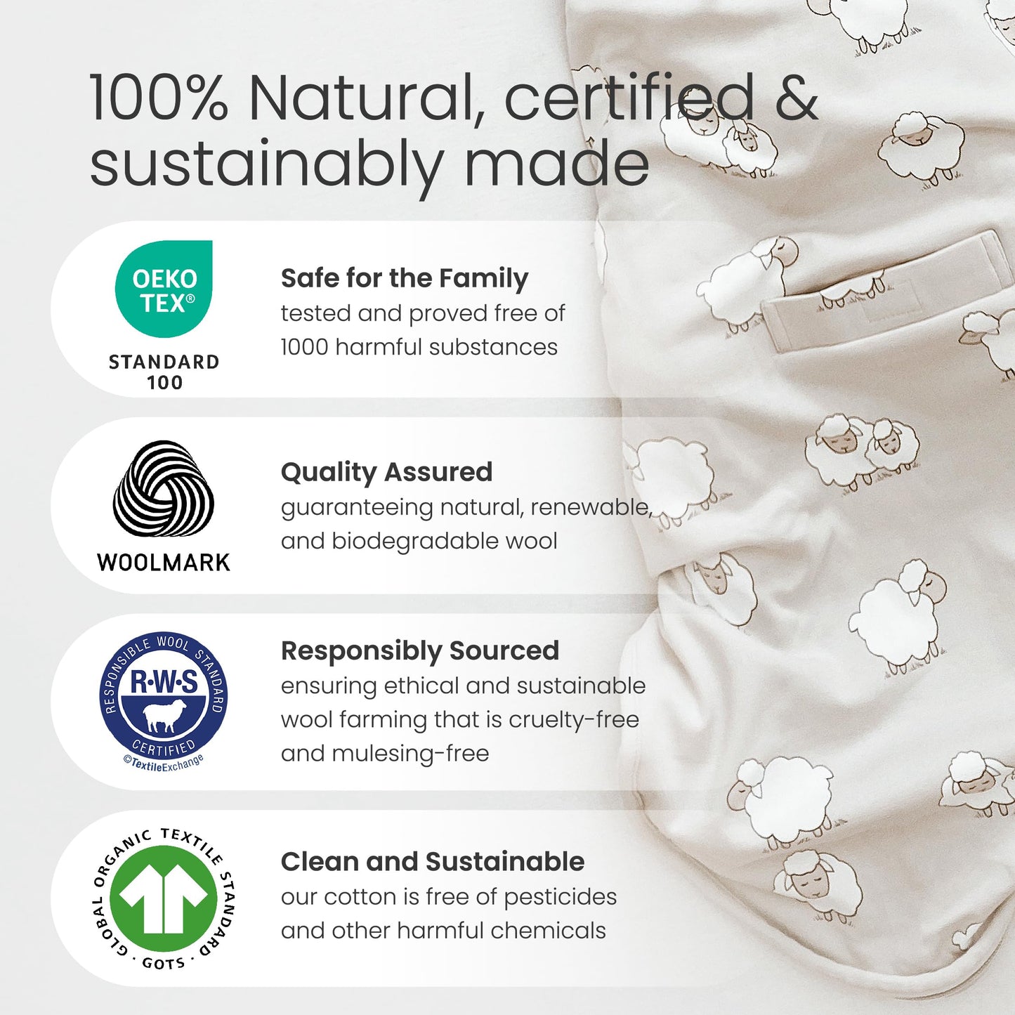 Woolino 4 Season Ultimate Baby Sleep Sack – Merino Wool Baby Sleep Bag, Organic Cotton, Temperature Regulating Wearable Blanket, Adjustable Sleep Sack 2–24 Months, All Season - Lilac