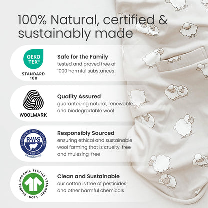 Woolino 4 Season Ultimate Baby Sleep Sack – Merino Wool Baby Sleep Bag, Organic Cotton, Temperature Regulating Wearable Blanket, Adjustable Sleep Sack 2–24 Months, All Season - Lilac