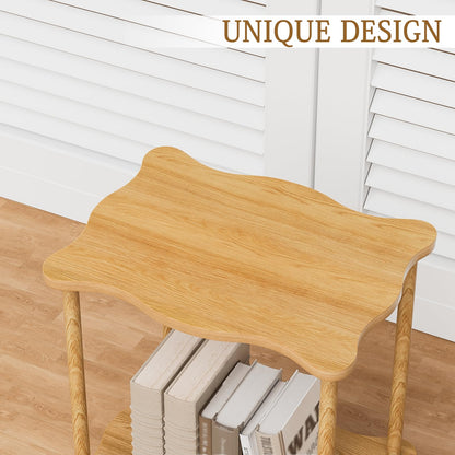 THUMEYE 2-Tier Low Side Table 17”H, Space-Saving Small Nightstand with Solid Wood Legs, Tool-Free Assembly, Suitable for Reading Chair, Bedside, Balcony, 15.7”D x11.8”W, Burlywood