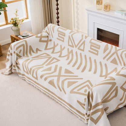 Taque Boho Couch Cover Sofa Covers for 2 Cushion Couch, Couch Covers Washable Blanket Sofa Covers, Chenille L Shape Sectional Couch Covers for Dogs, Sofa Blanket Cover for Living Room (Khaki)
