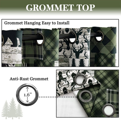 Dark Green Rustic Cabin Curtains 2 Panels Country Curtain 50% Light Blocking Darkening Grommet Window Treatments Farmhouse Patchwork Plaid Drapes Decorative for Living Room Bedroom, 52x96 inches