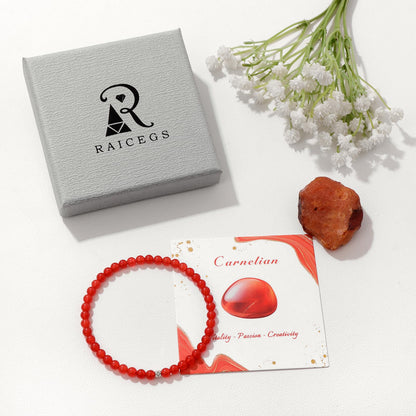Raicegs 4MM Carnelian Beaded Bracelets Healing Crystal Bracelet for Women Men Natural Stone Handmade Stretch Bracelet Reiki Spiritual Jewelry