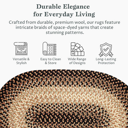 RRI Home Decor EastEnd EL83 Charcoal 2' x 3' Oval - Braided Area Rug, Home Decor, Floor Mat or Bedroom Rug - Easy Care, Ideal for High Traffic Areas in Hallway and Living Room - Made in USA