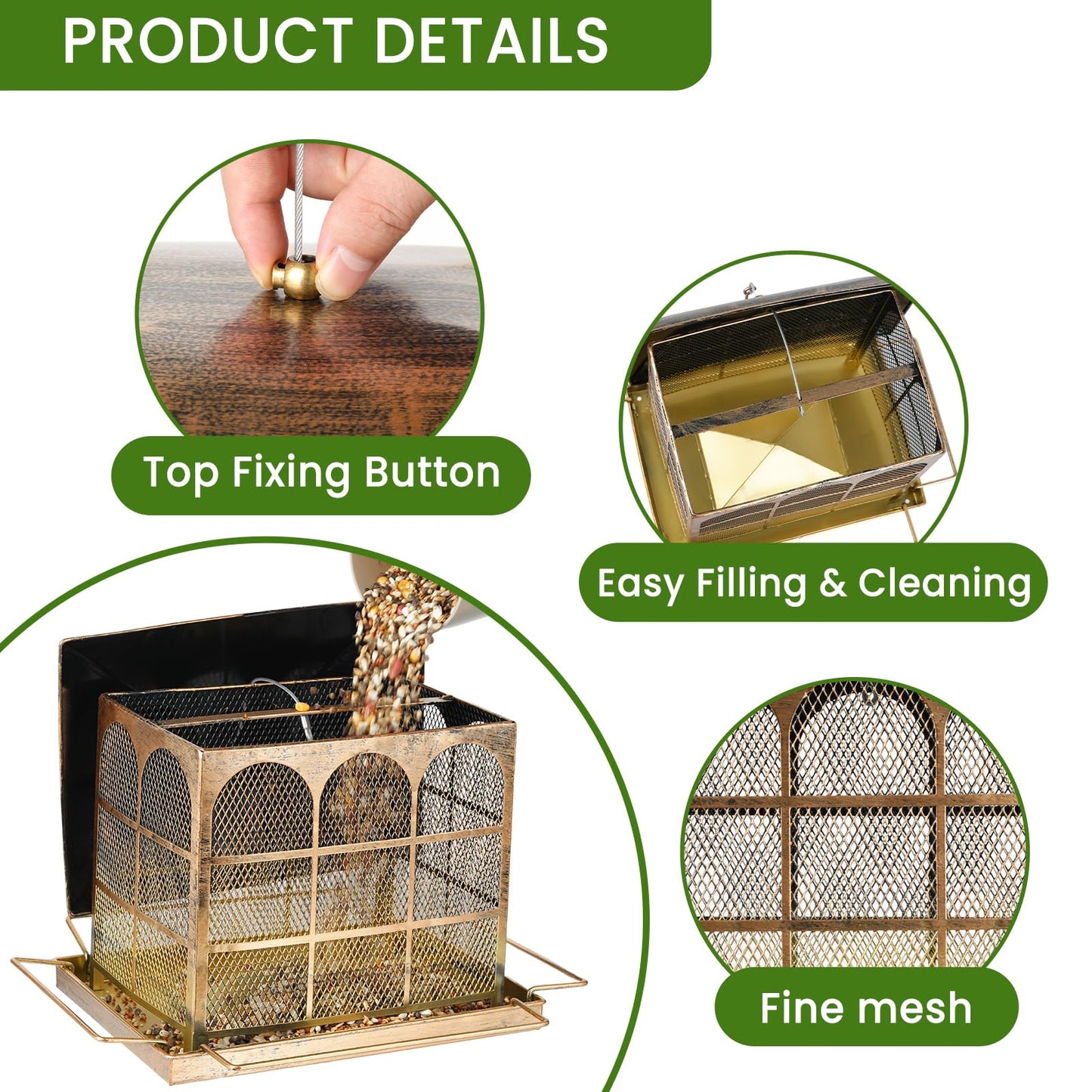 Large Bird Feeder, Heavy Duty Metal Bird Feeders for Outdoor Hanging, 9.5LB Seed Capacity Wild Birdfeeder for Outside Garden Decoration