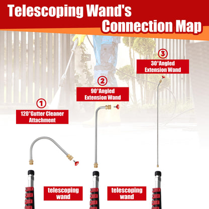 RIDGE WASHER 24 FT Telescoping Pressure Washer Wand, Pressure Washer Extension Wand, Telescopic Gutter Cleaner With 3 Curve Wands, 7 Spray Nozzle Tips, Adjustable Support Belt and 2 Adapters, 4000 PSI