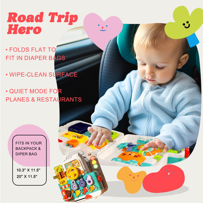 ROHSCE Textured Sensory Balls & Baby Rattle + Montessori Busy Board with Lights & Music, Hand Catching, Montessori Toys, Fine Motor, Travel Toy for Airplane/Car, Gifts for Babies 3–6M & Toddlers 1–3