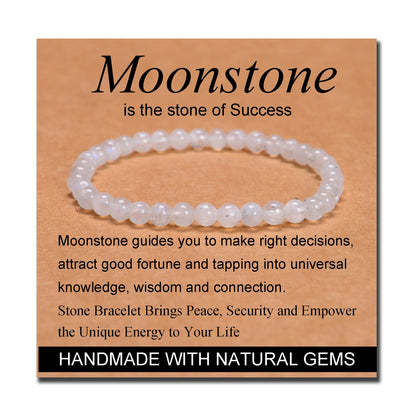 MASSIVE BEADS Moonstone - Success - Handmade Handmade Yoga Stretch Elastic Bracelet Natural Stone Crystal Healing Power Energy Gifts for Unisex Adult 4mm