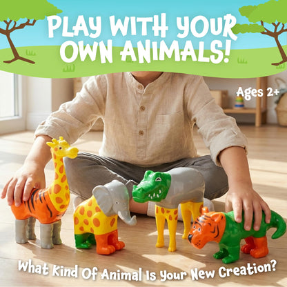 POPULAR PLAYTHINGS Magnetic Animals for Toddlers 1-3, Mix or Match Animal Toys, Set of 4 Gift for Kids - Jungle Animals