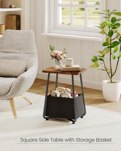 CHOEZON Small Nursery Side Table with Removable Fabric Basket, Compact End Table for Small Spaces, Space-Saving Nightstand for Bedroom Living Room, Rustic Brown TBZ13BF