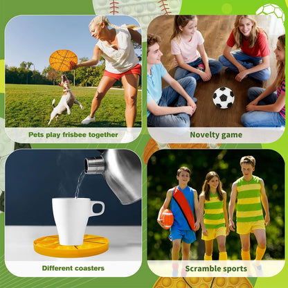 4 Pcs Fidget Toys, Sports Push Bubble Pop Fidget Sensory Toy Football Basketball Baseball Rugby, Squeeze Toys Set for ADHD Autism Stress Relief Toy Gift