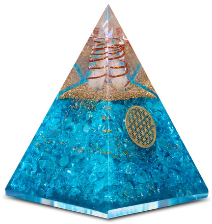 Orgone Aquamarine Pyramid – Handcrafted Healing Crystal for Positivity, Courage, Meditation, Yoga, Reiki & Chakra Balancing